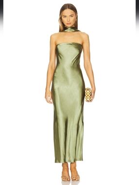 Angelina Neck Tie Maxi Dress in Olive